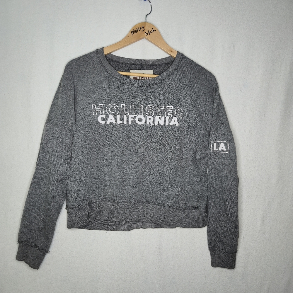 Hollister Short Crew Neck Gray Sweatshirt W/ California And LA Size S